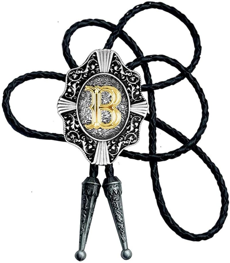 KECOL Western Letter Bolo Tie Cowboy Aalphabet A to Z Neckties Necklace for Men Women (Letter B) - Image 1